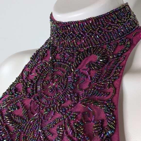 Sherri Hill bright plum purple beaded two piece prom set 2 - Picture 3 of 12